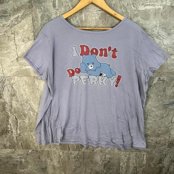 Blue and grey Care Bears "I Don't Do Perky" cotton t-shirt Woman's XL #retro - Picture 1 of 3